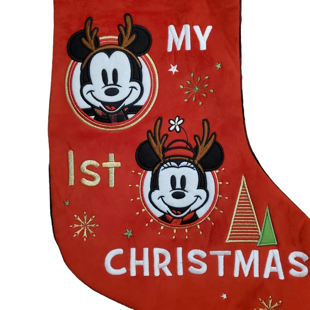 Disney Store‎ Embroidered Mickey & Minnie Mouse My 1st Christmas Stocking NWOT